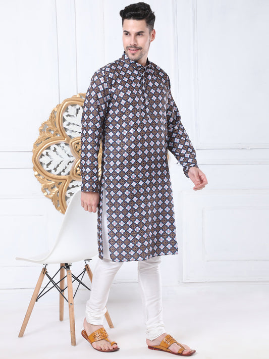 Multicolour Geometric Floral Pattern Ethnic Kurta