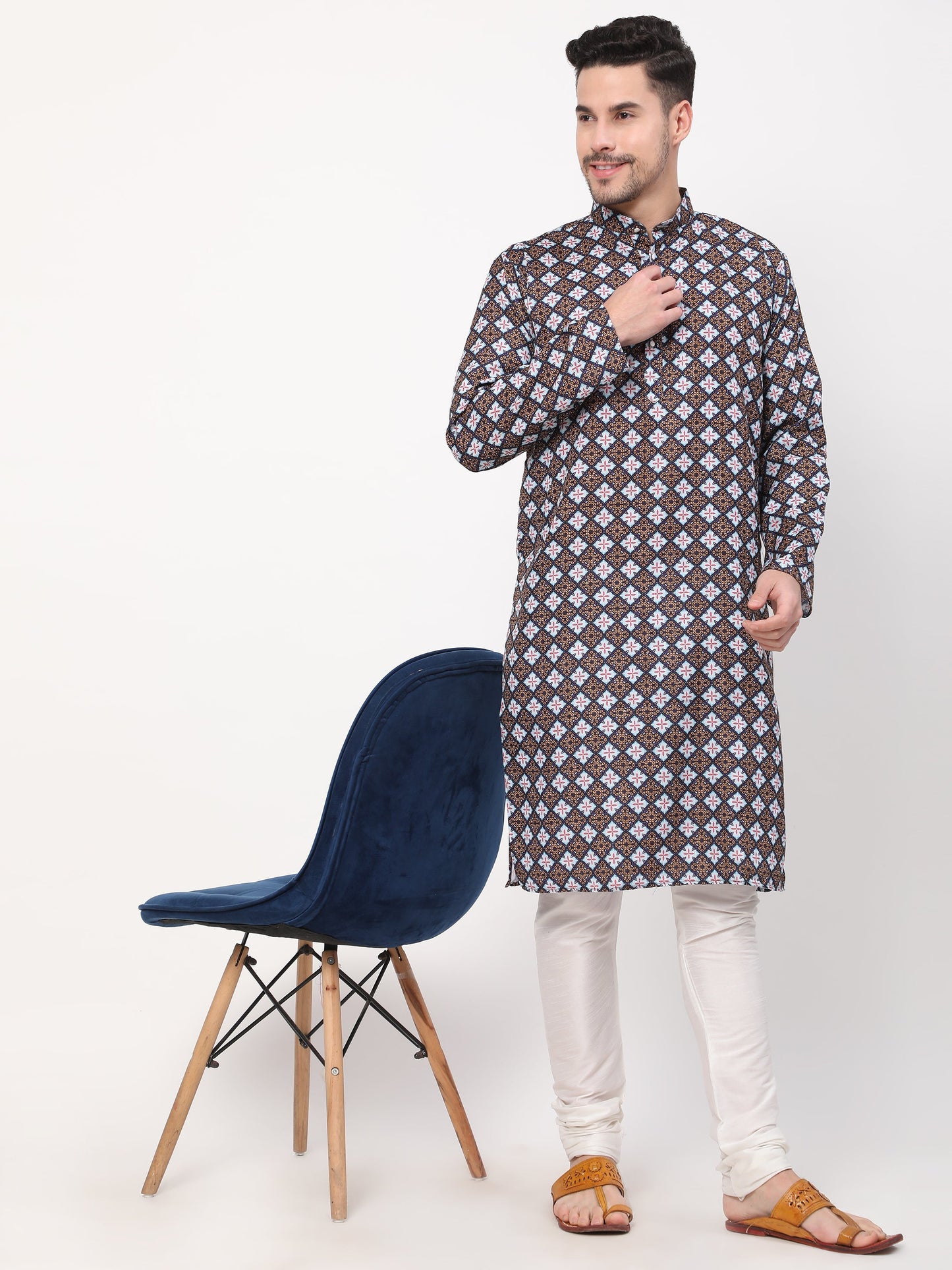 Multicolour Geometric Floral Pattern Ethnic Kurta