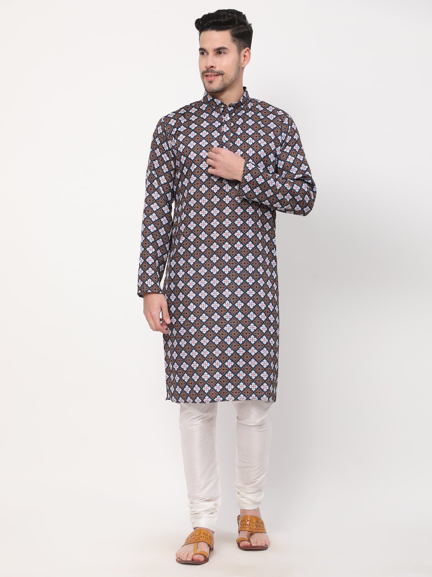 Multicolour Geometric Floral Pattern Ethnic Kurta