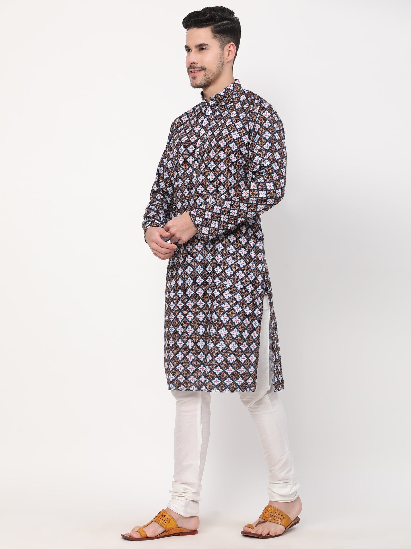 Multicolour Geometric Floral Pattern Ethnic Kurta