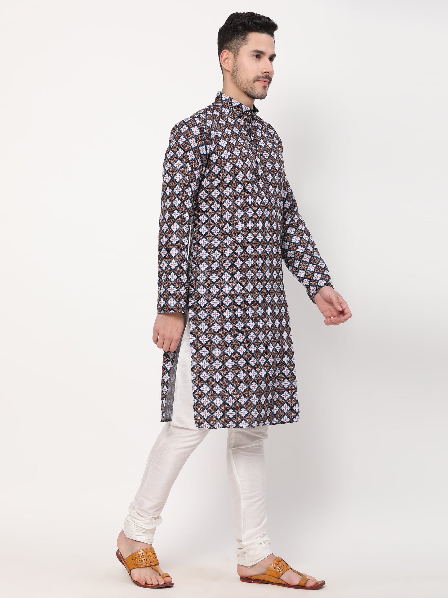 Multicolour Geometric Floral Pattern Ethnic Kurta