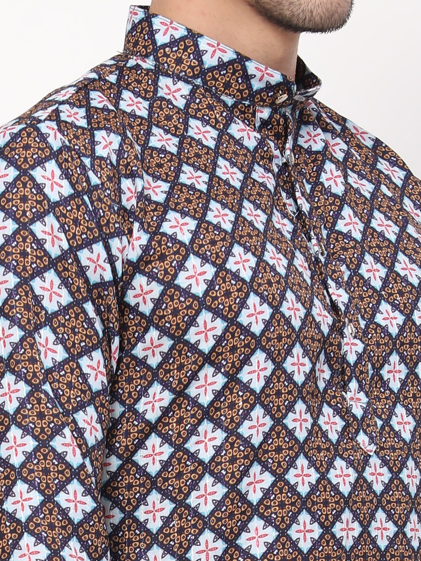 Multicolour Geometric Floral Pattern Ethnic Kurta