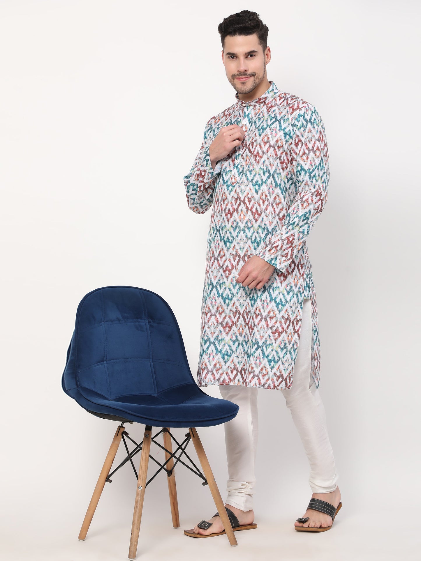 Multicolour Pastel Diamond Pattern Ethnic Kurta