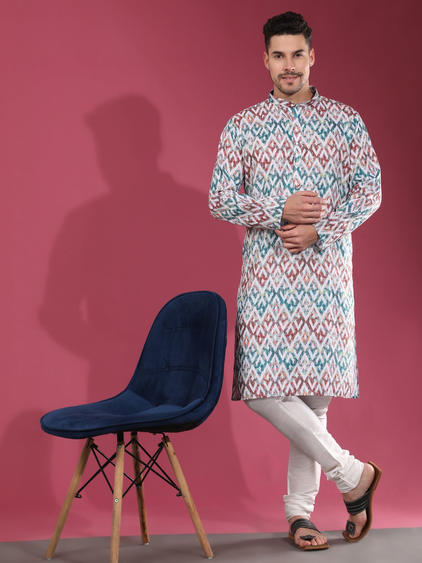 Multicolour Pastel Diamond Pattern Ethnic Kurta