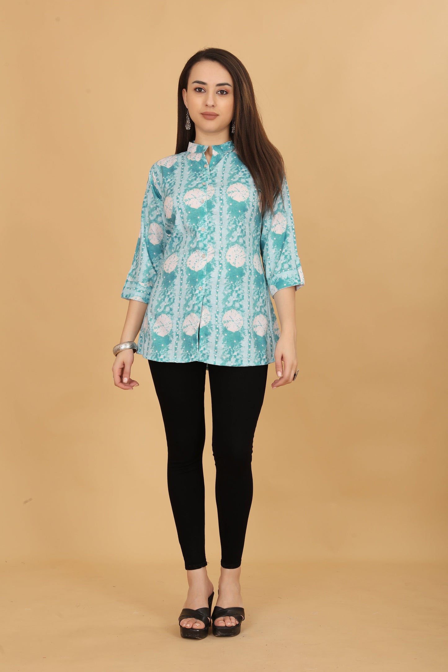 Blue Rayon Short Kurti For Women