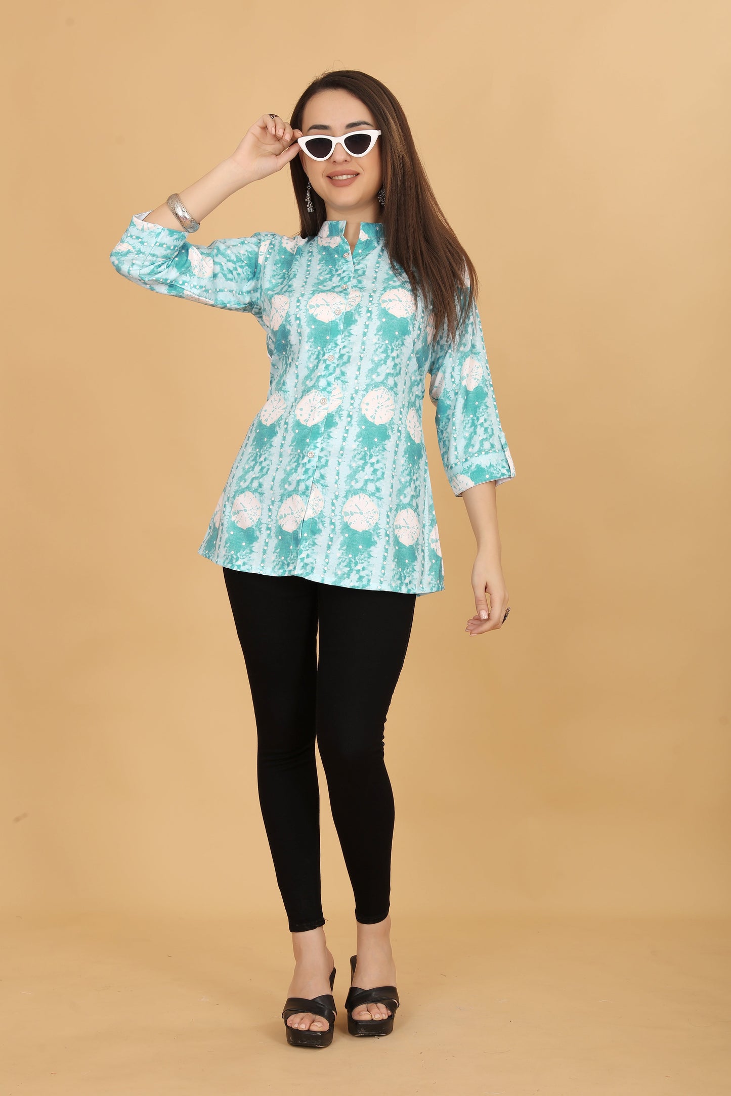 Blue Rayon Short Kurti For Women