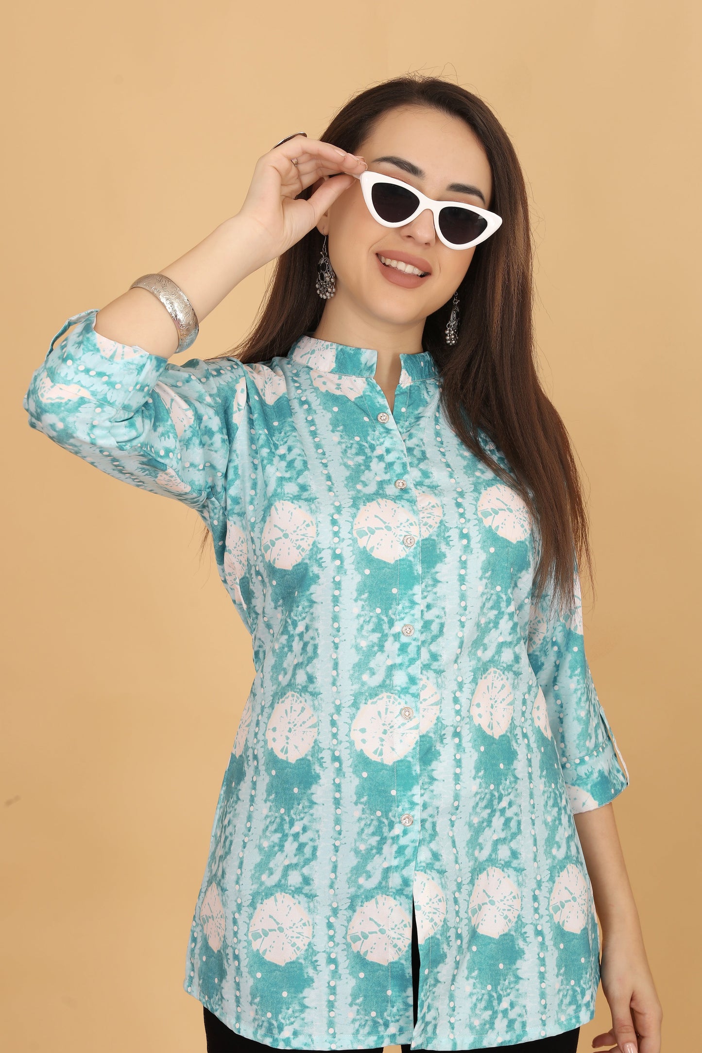 Blue Rayon Short Kurti For Women