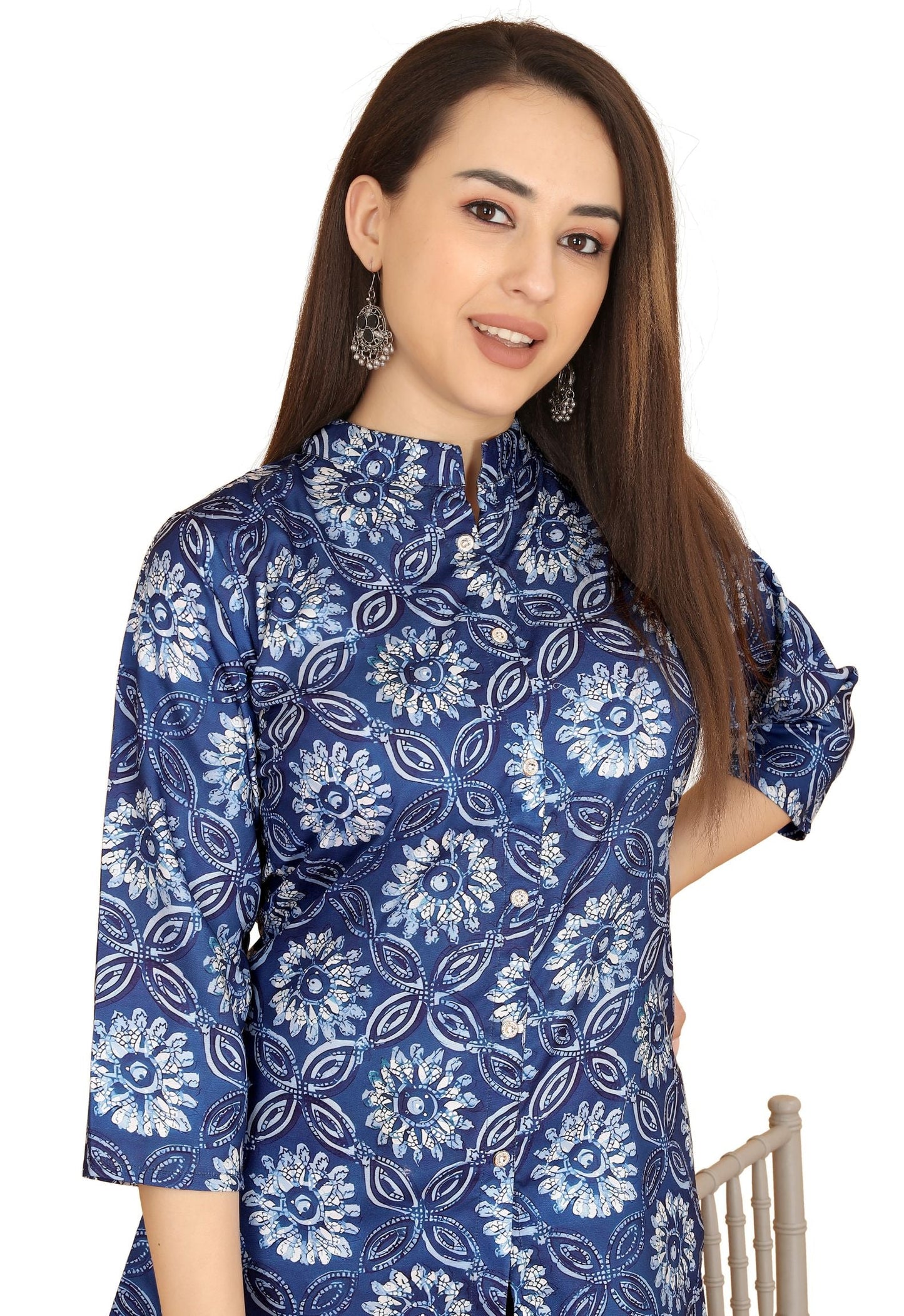 Blue Rayon Short Kurti For Women