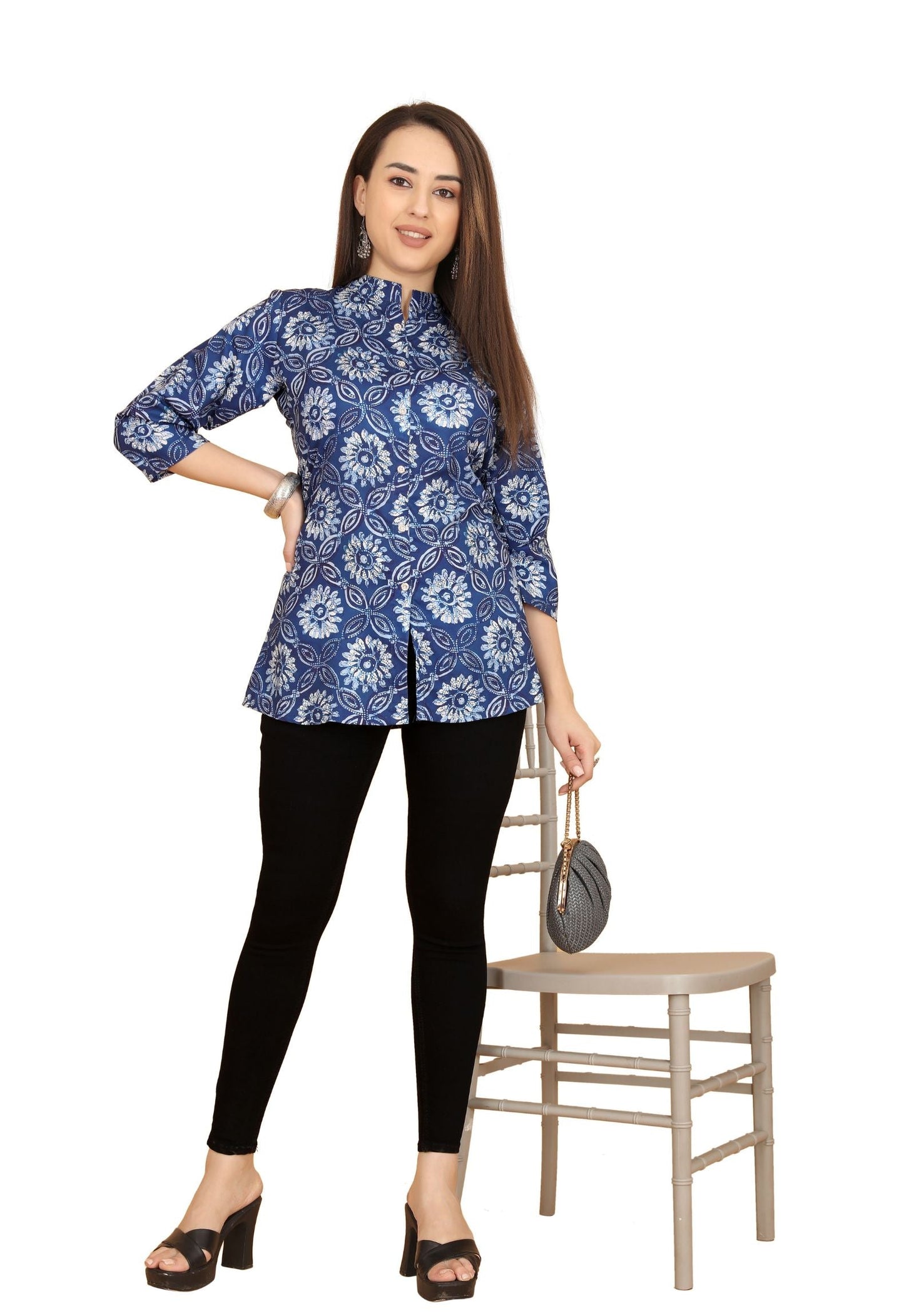 Blue Rayon Short Kurti For Women