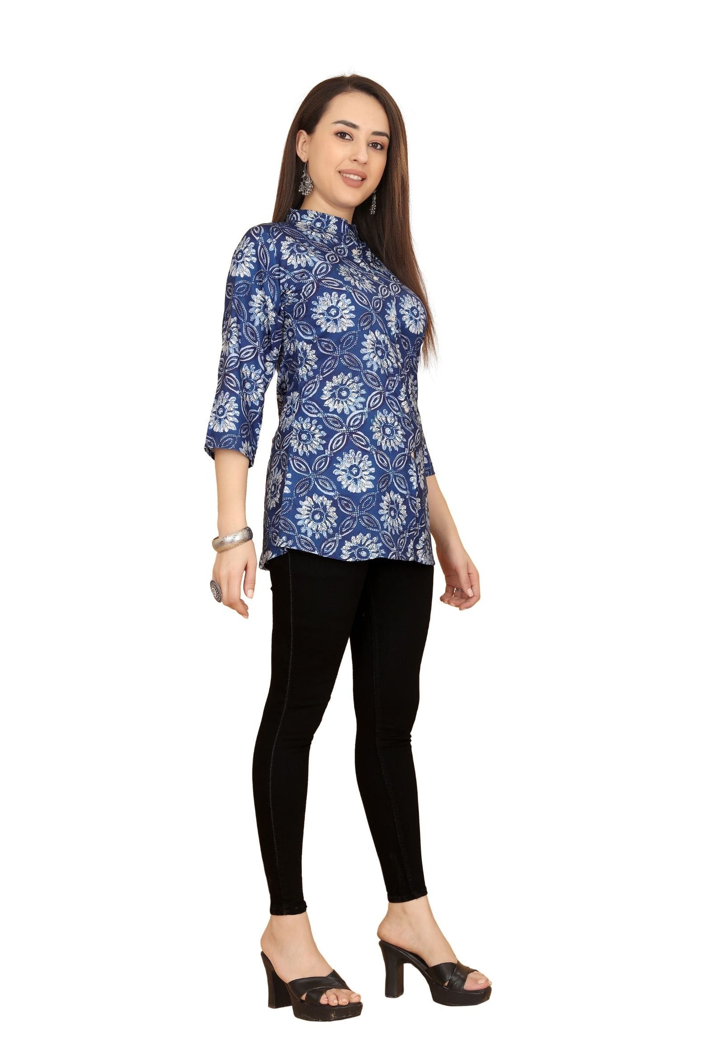 Blue Rayon Short Kurti For Women