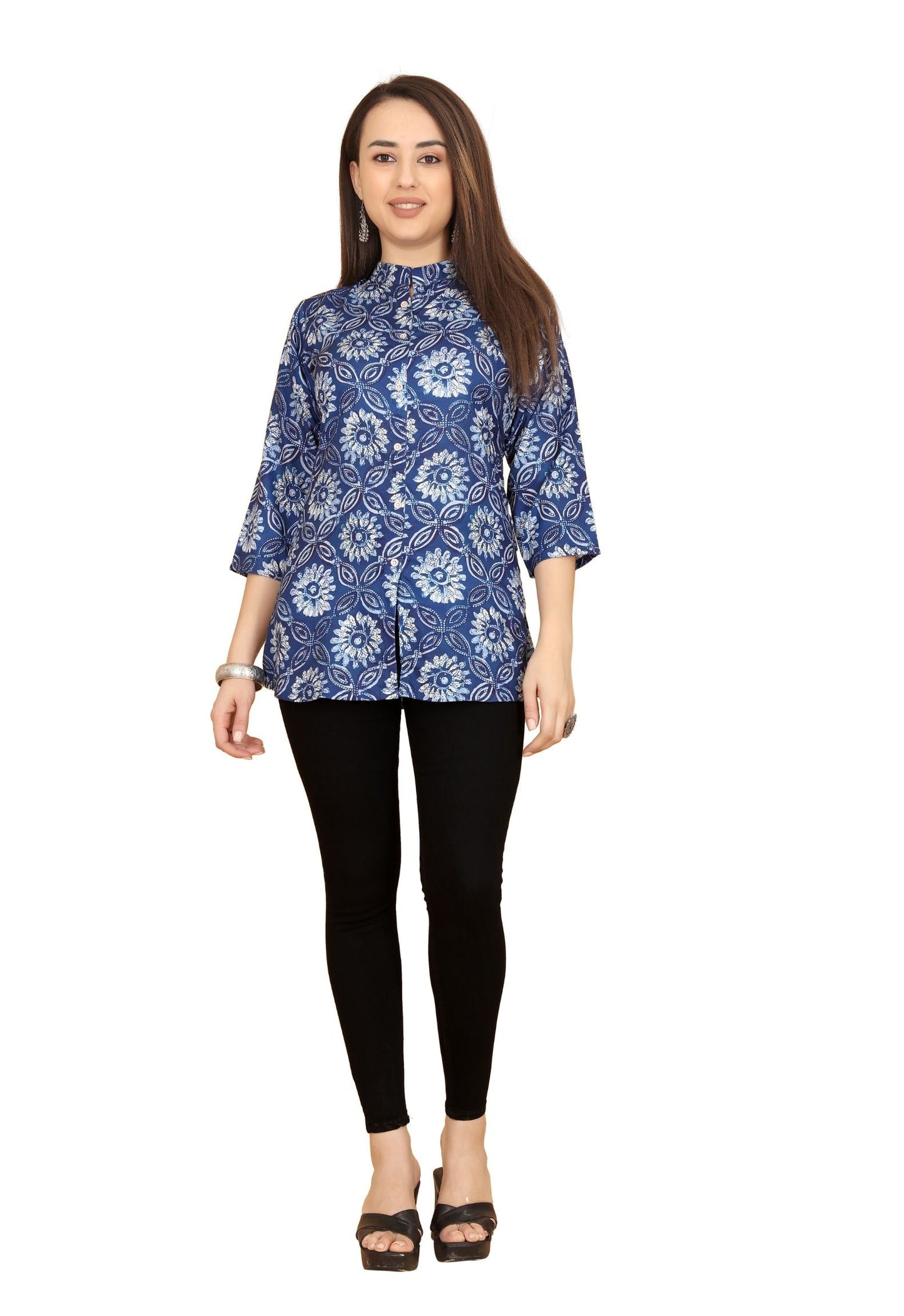 Blue Rayon Short Kurti For Women