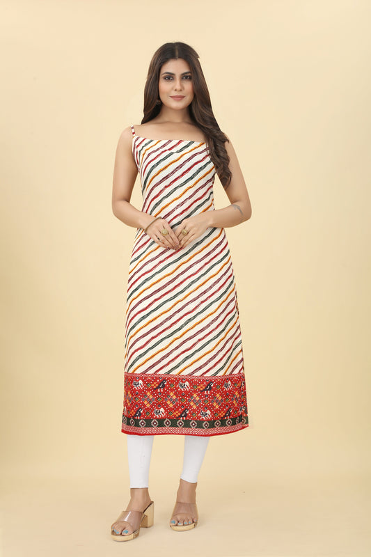 Multicolor Women Printed Cotton Blend Straight Kurta