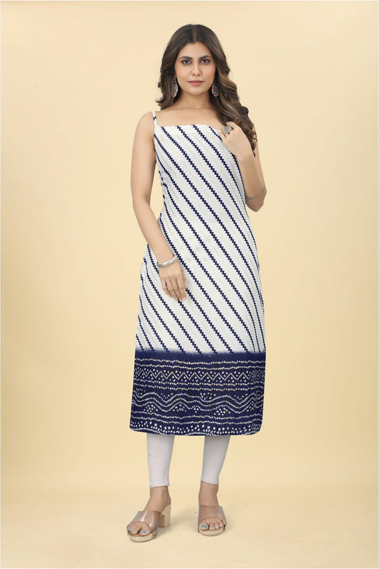 Blue Women Printed Cotton Blend Straight Kurta