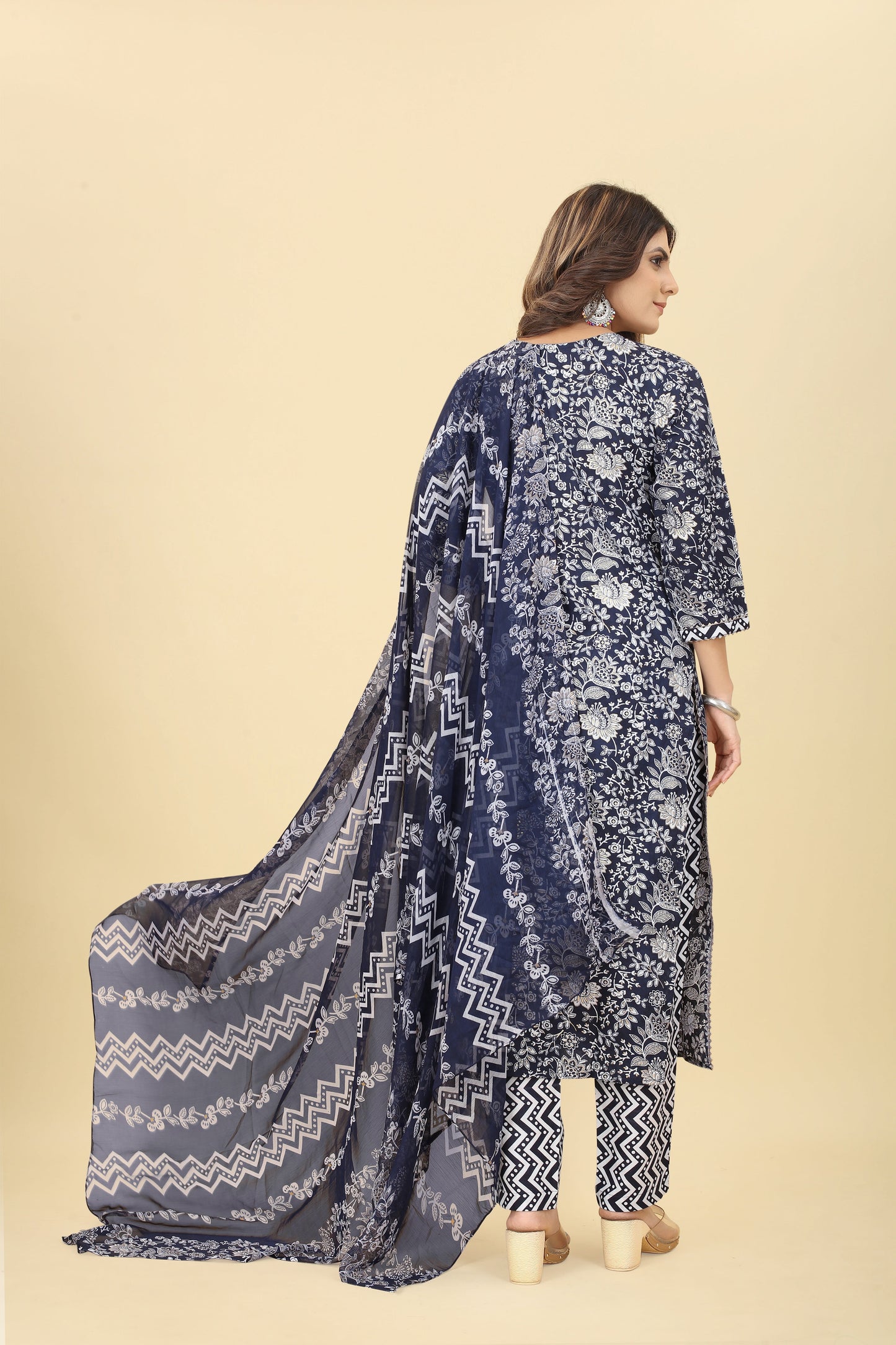 Blue Gotta Patti Kurti With Trouser And Dupatta