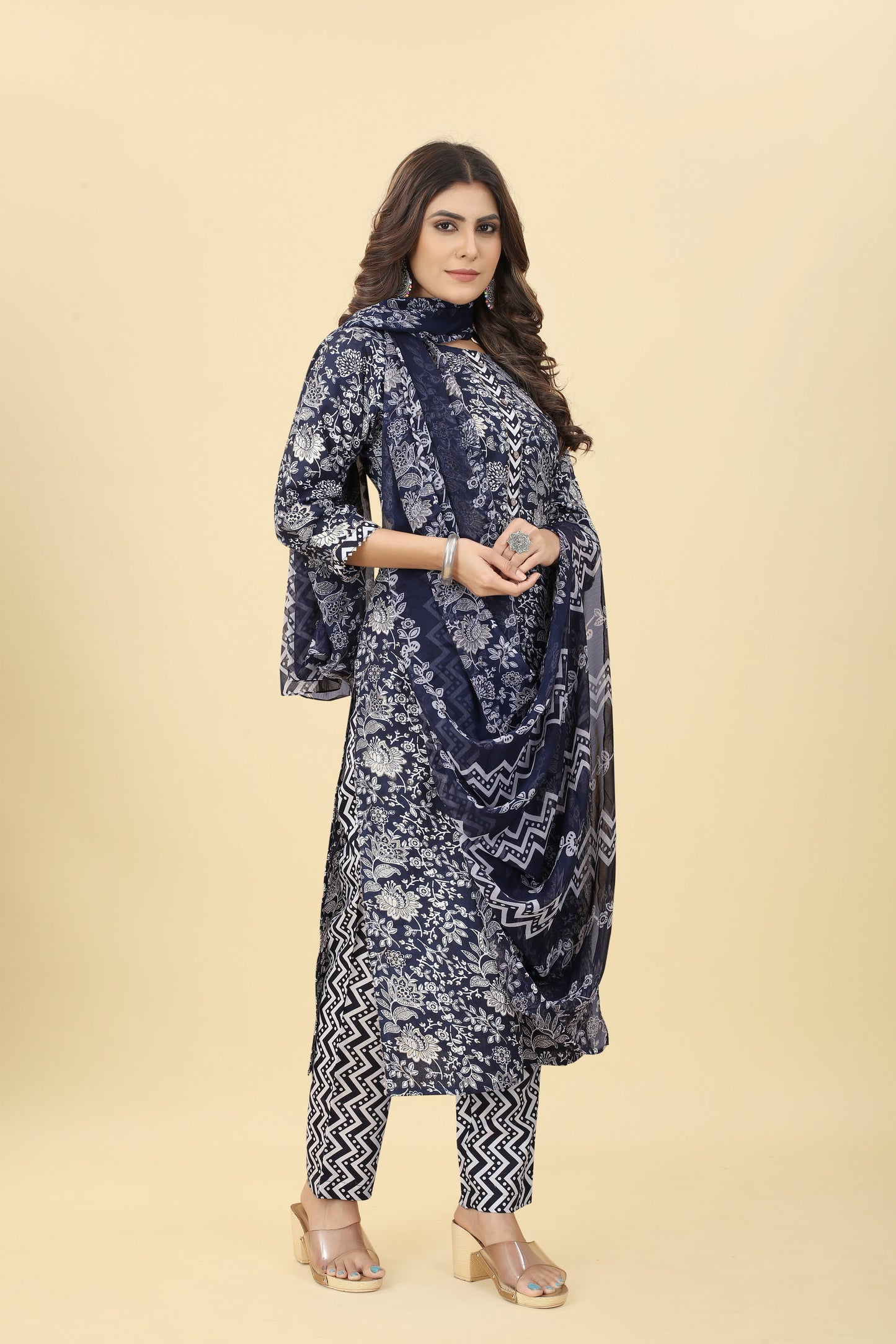 Blue Gotta Patti Kurti With Trouser And Dupatta