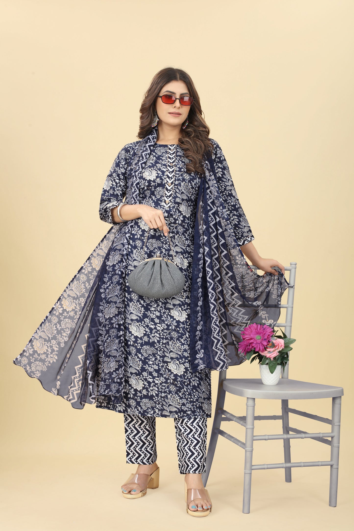 Blue Gotta Patti Kurti With Trouser And Dupatta