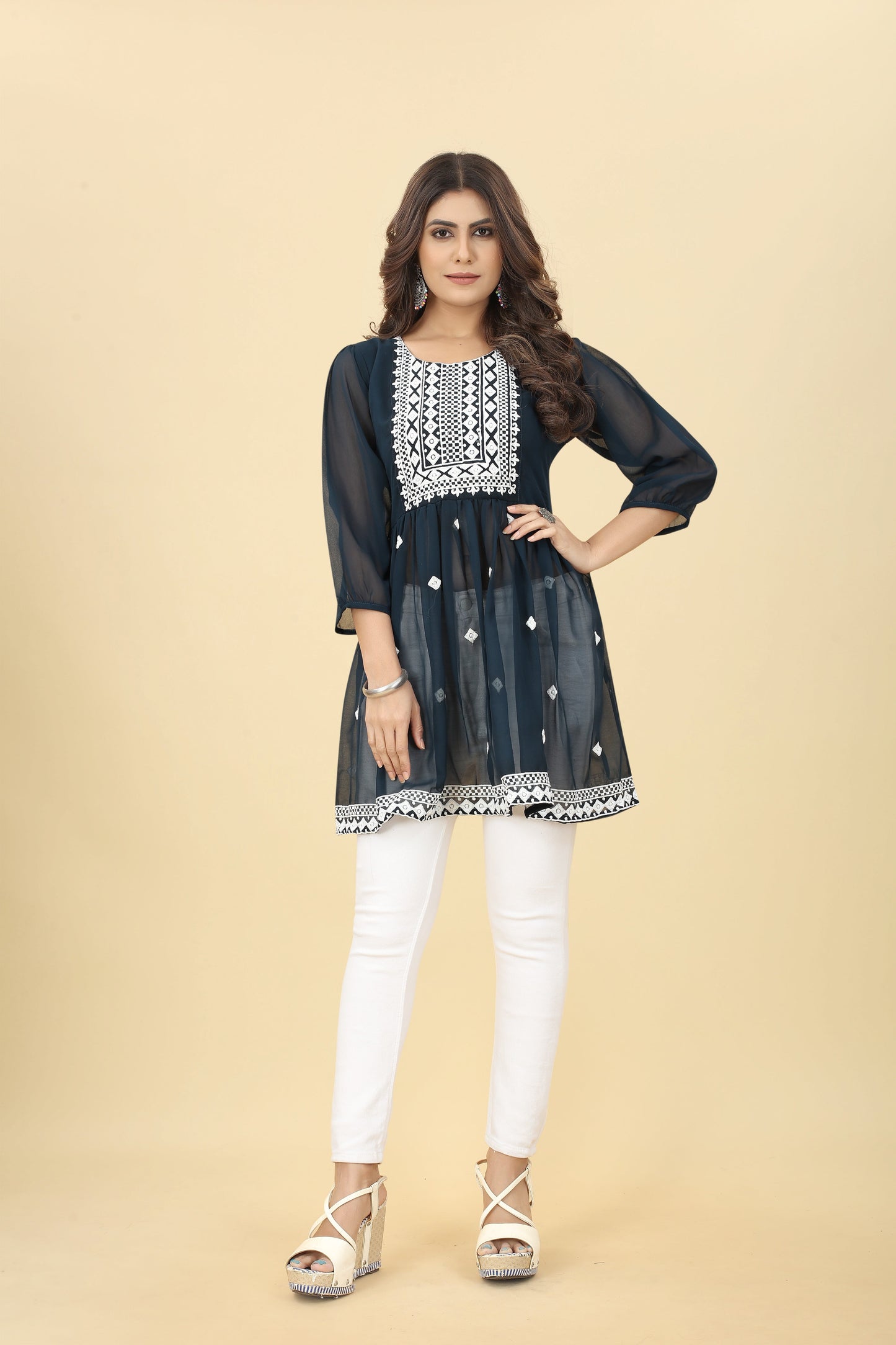 Navy Blue Ethnic Thread Work Tunic