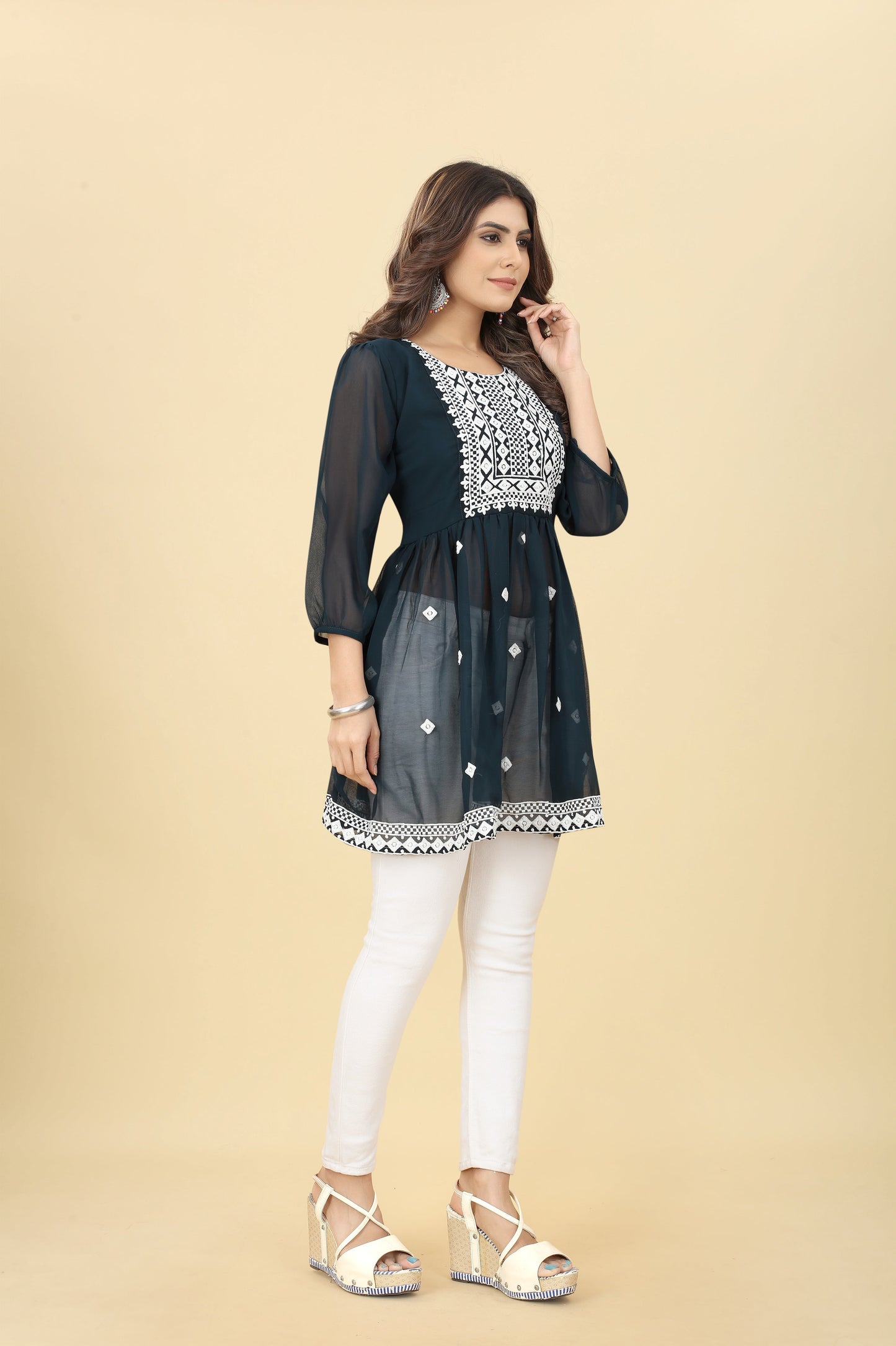 Navy Blue Ethnic Thread Work Tunic