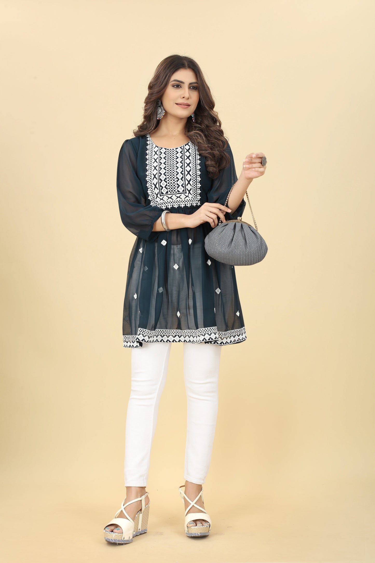 Navy Blue Ethnic Thread Work Tunic