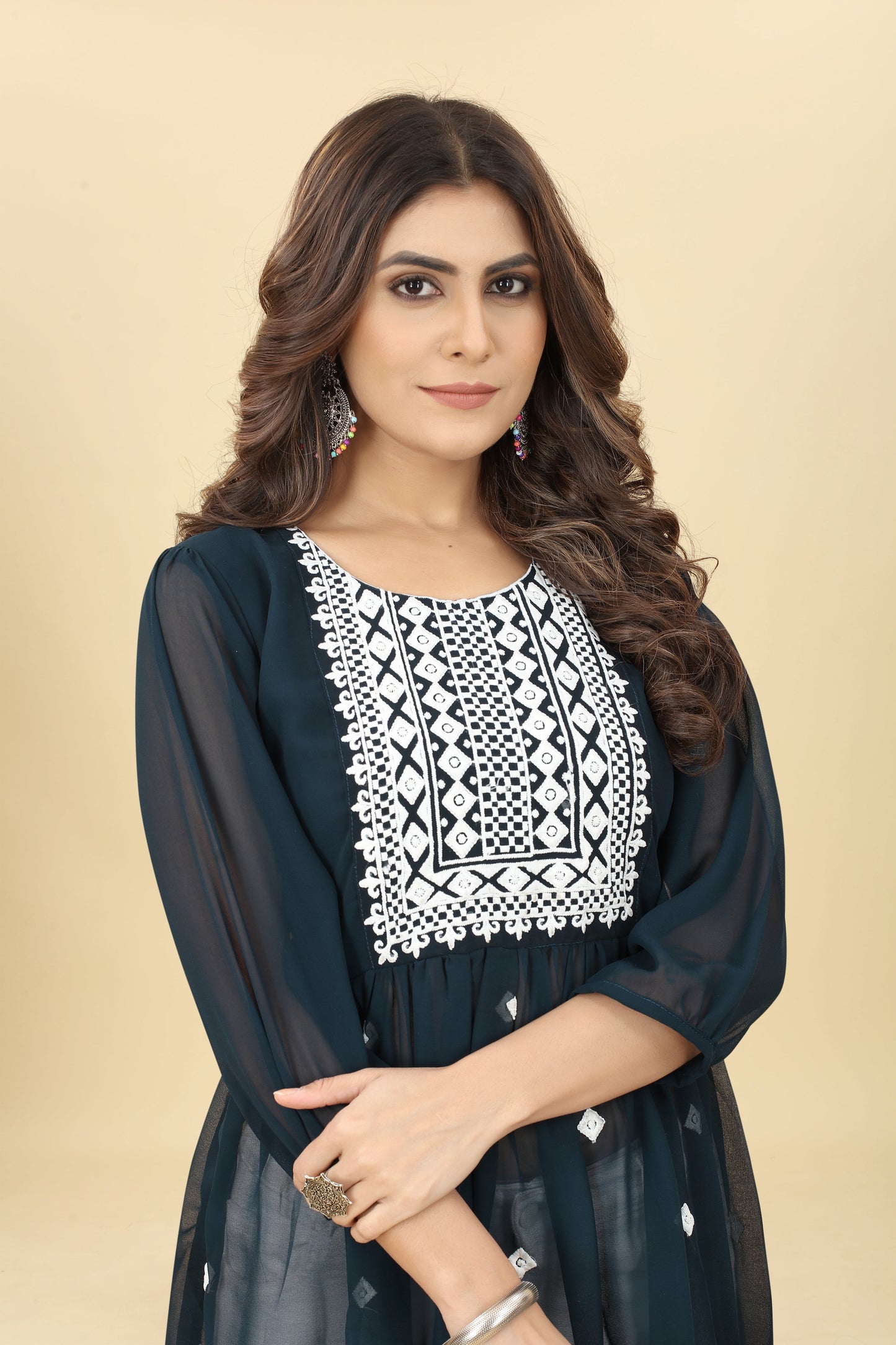 Navy Blue Ethnic Thread Work Tunic