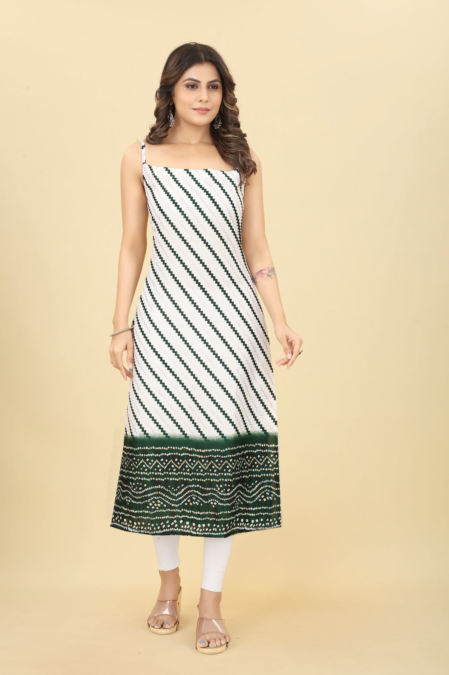 Green Women Printed Cotton Blend Straight Kurta