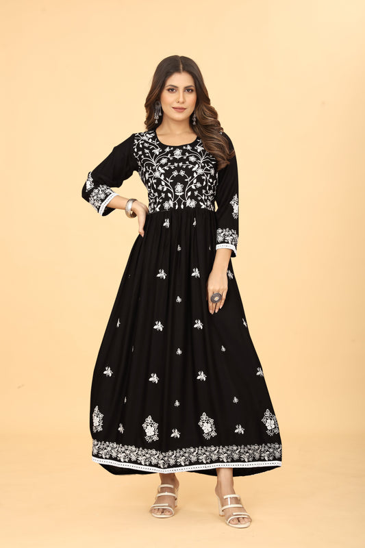 Black Rayon Gown Dress For Women