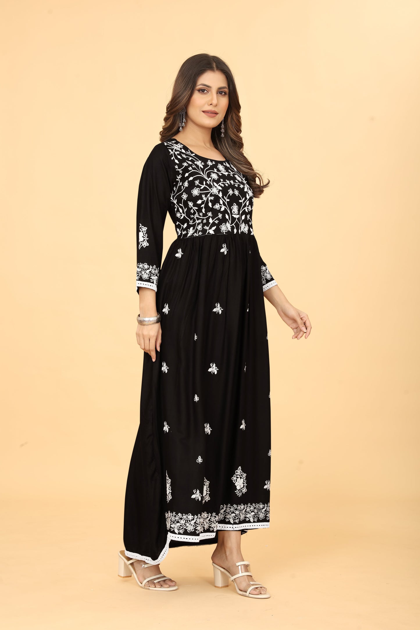 Black Rayon Gown Dress For Women