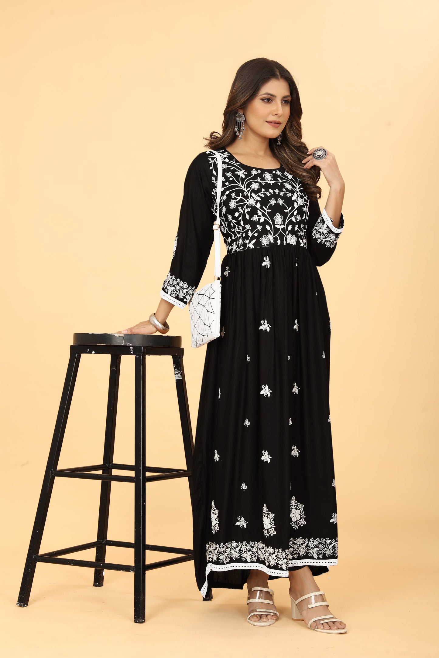 Black Rayon Gown Dress For Women