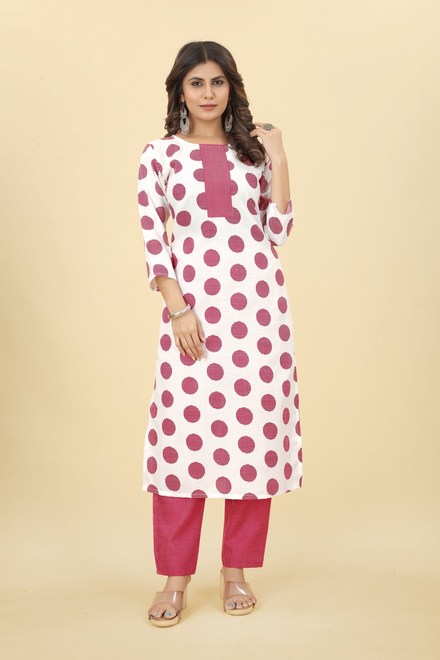 White Women Cotton Blend Straight Kurta and Trousers Set