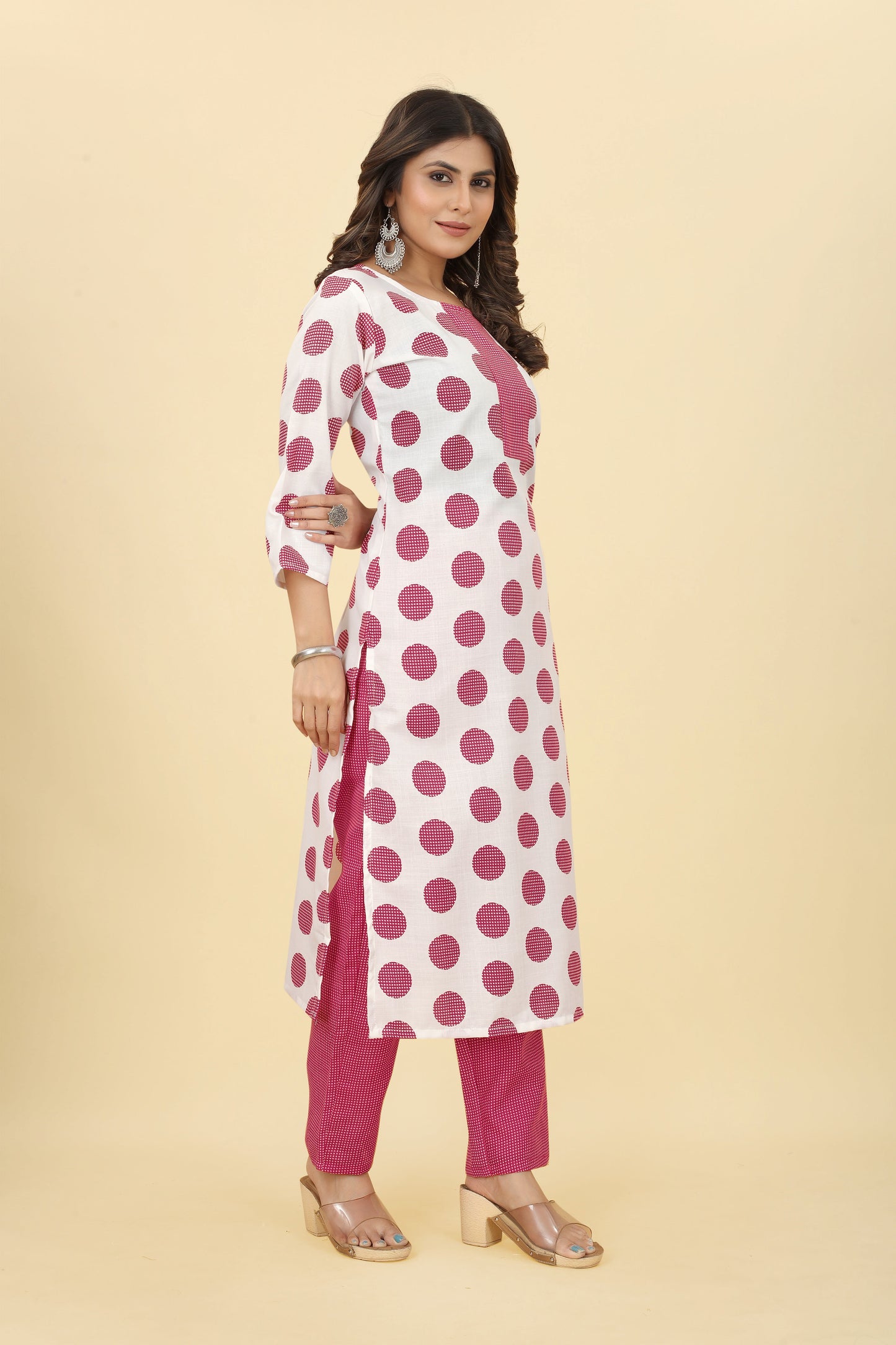 White Women Cotton Blend Straight Kurta and Trousers Set