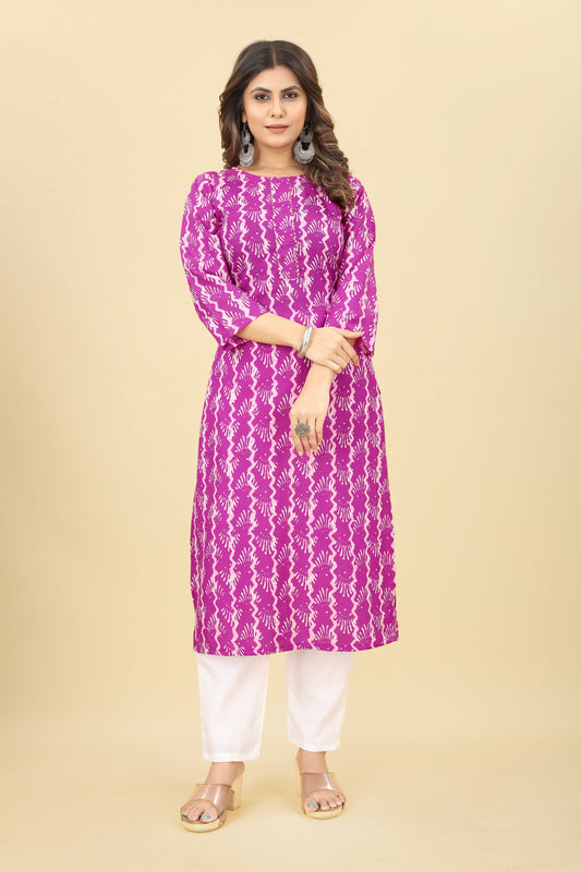 Pink Cotton Printed Straight Kurta Pant Set