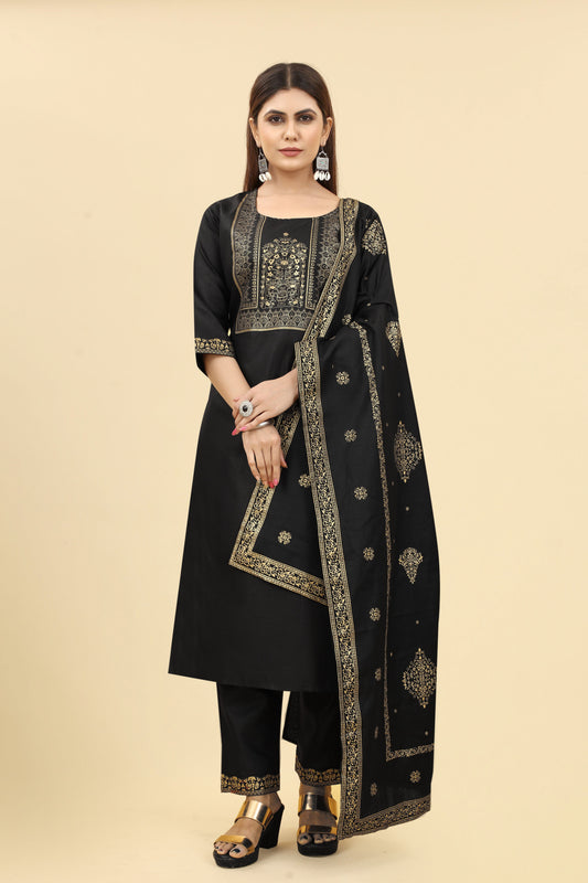 Black Kurti Pant Dupatta Set