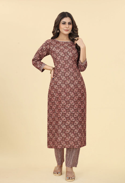 Printed Regular Straight Kurta Set with Trouser