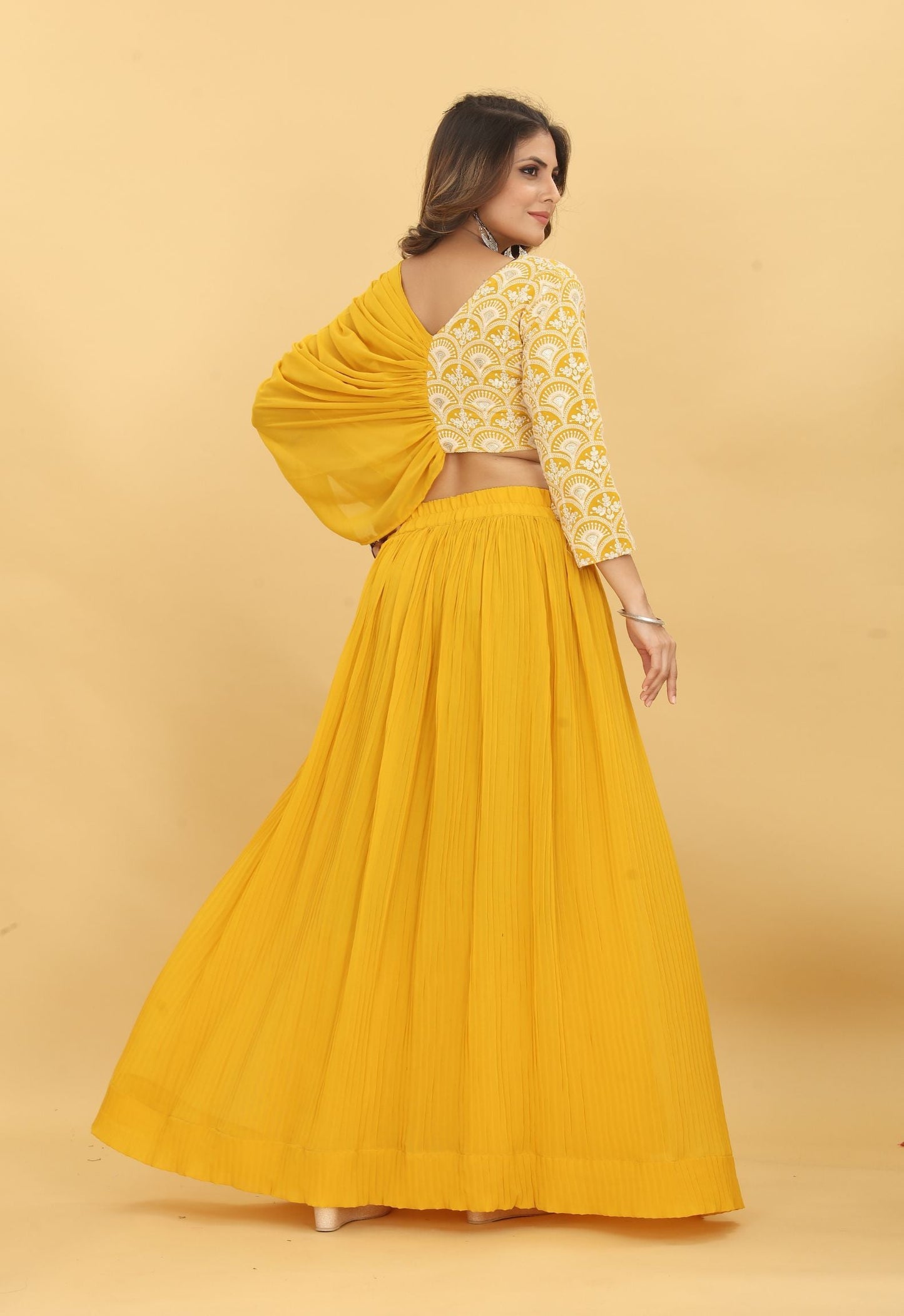 Yellow Thread Work Ready To Wear Lehenga Choli