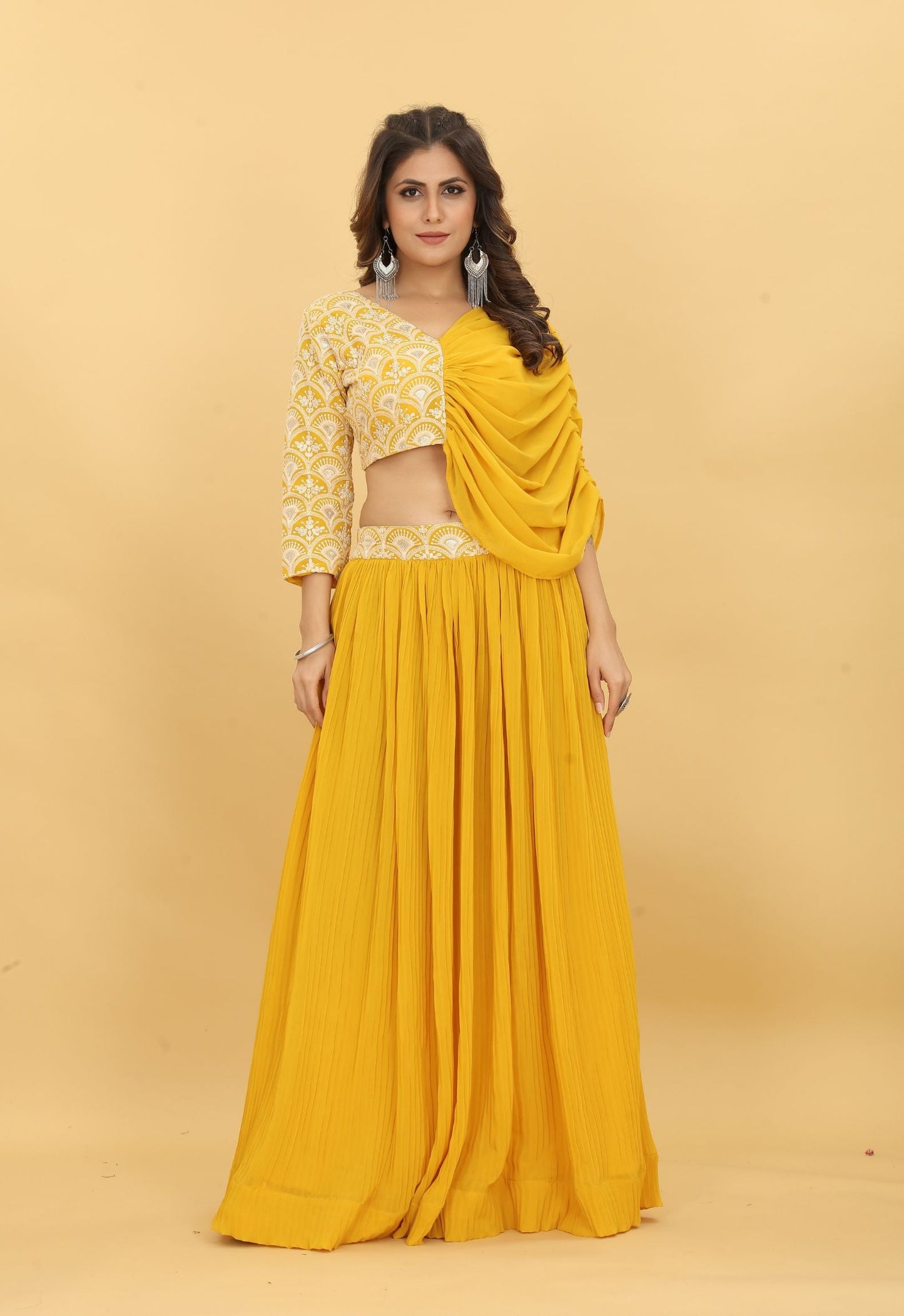 Yellow Thread Work Ready To Wear Lehenga Choli