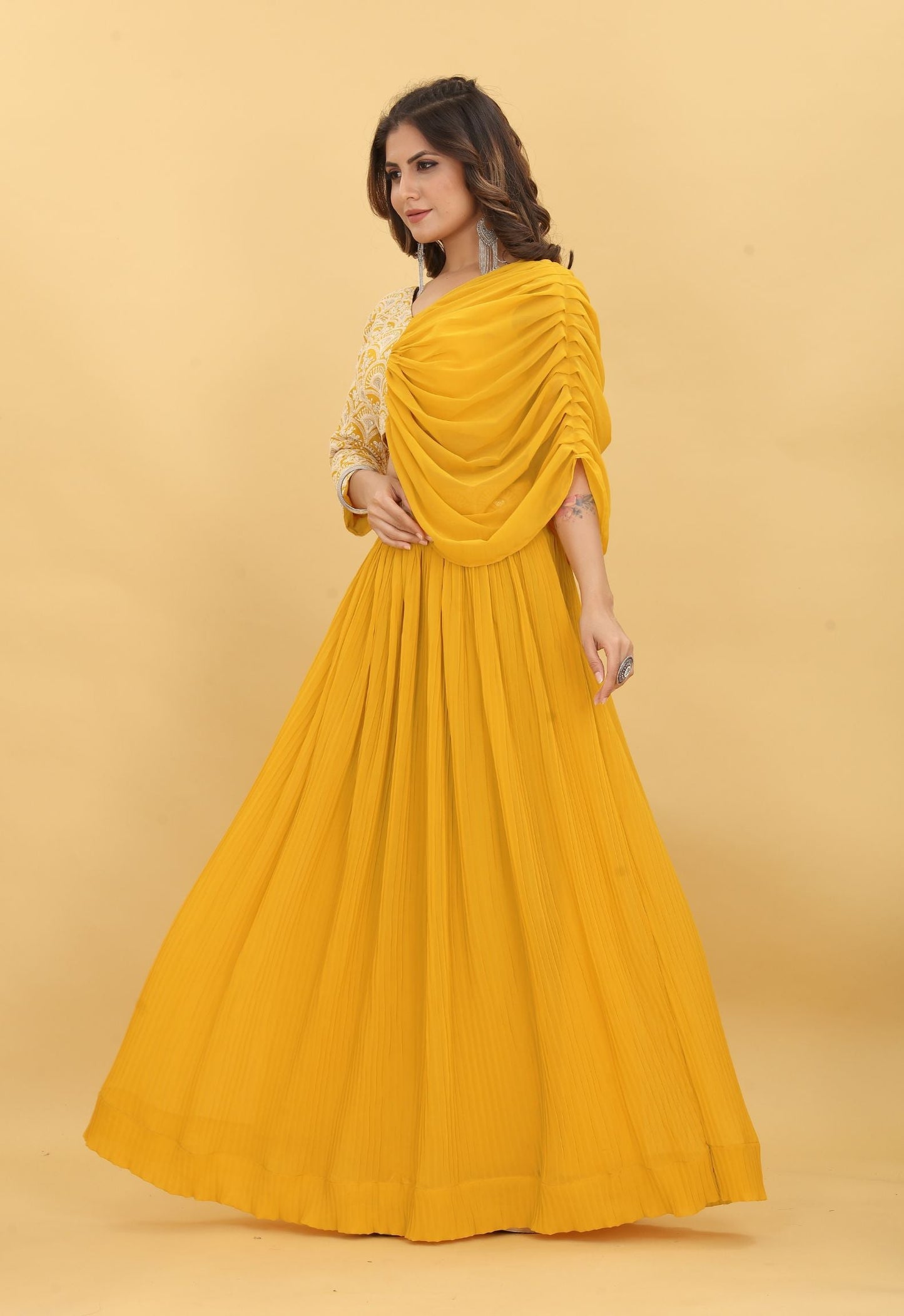 Yellow Thread Work Ready To Wear Lehenga Choli