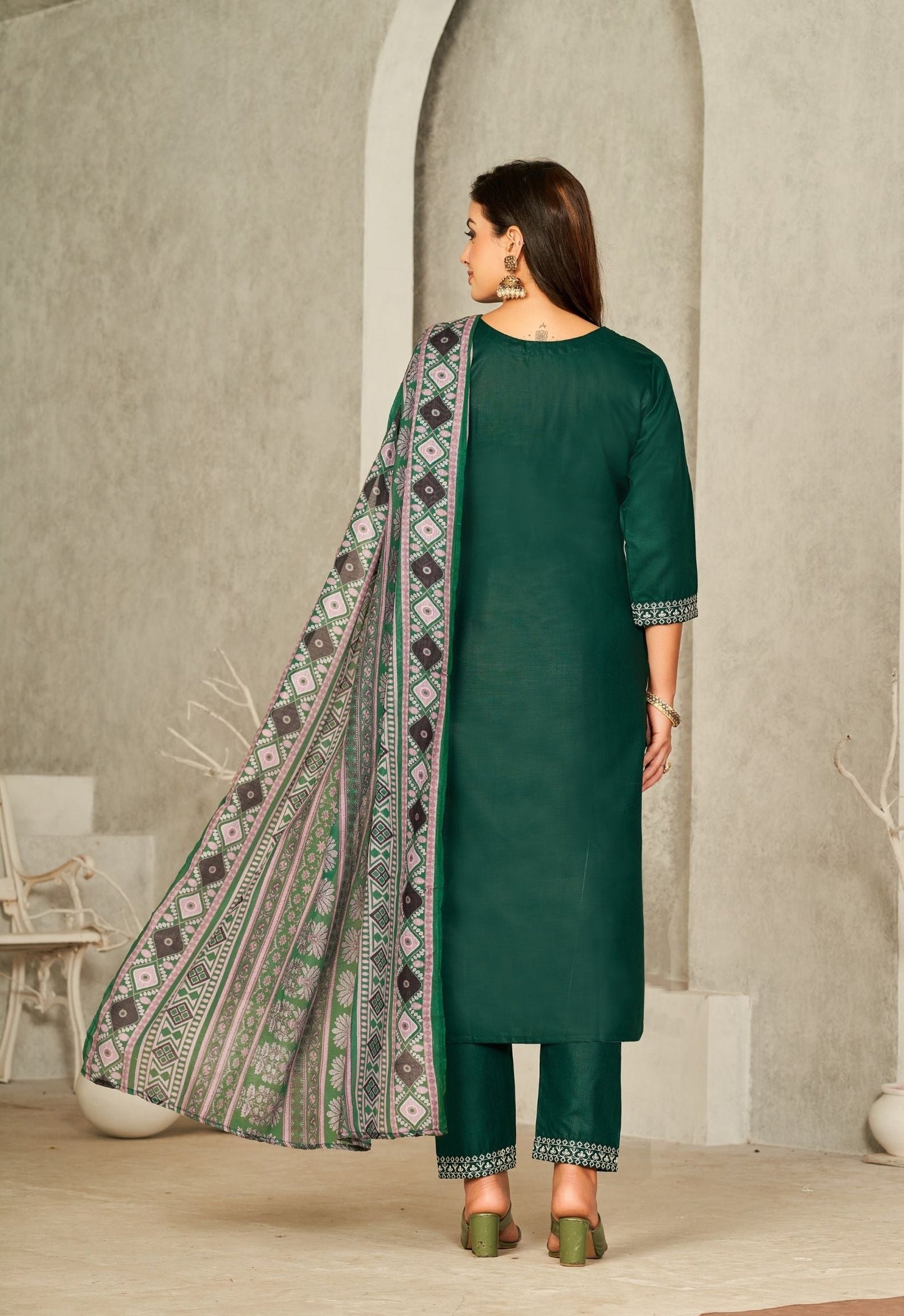 Embroidered Cotton Kurti Pant Set with Dupatta