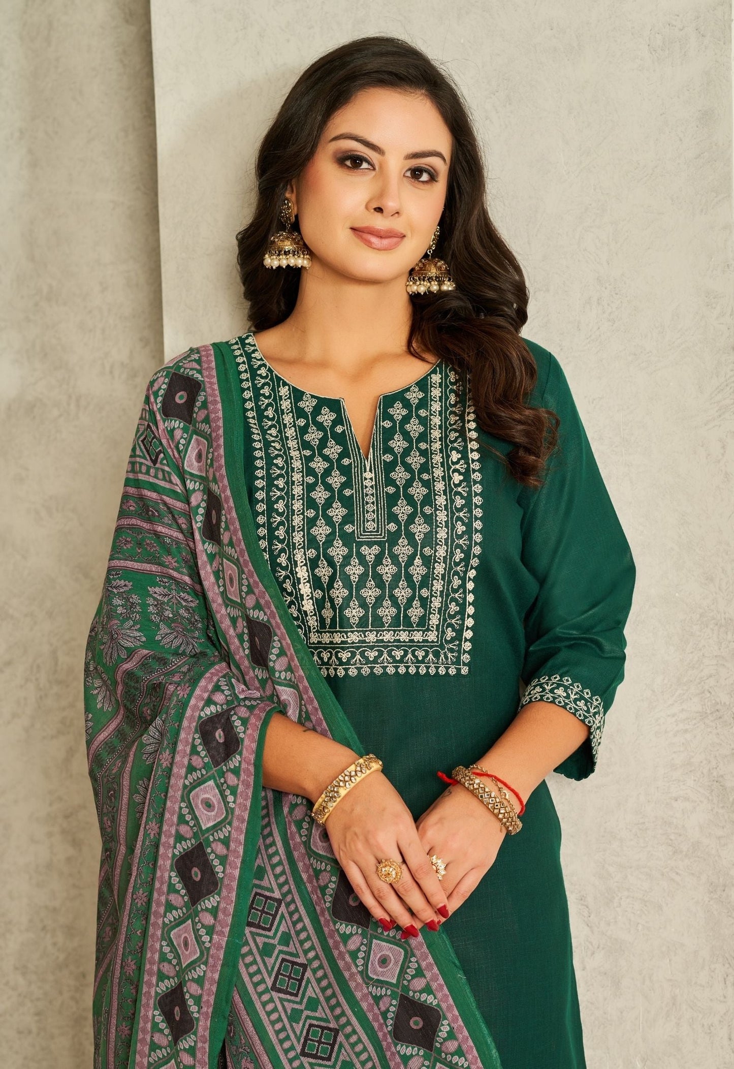 Embroidered Cotton Kurti Pant Set with Dupatta