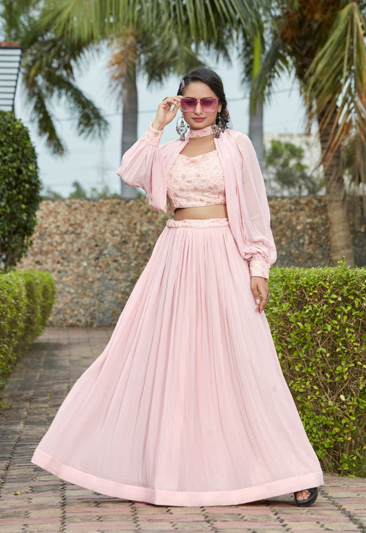 Pink Embroidered Sequinned Ready to Wear Lehenga & Blouse