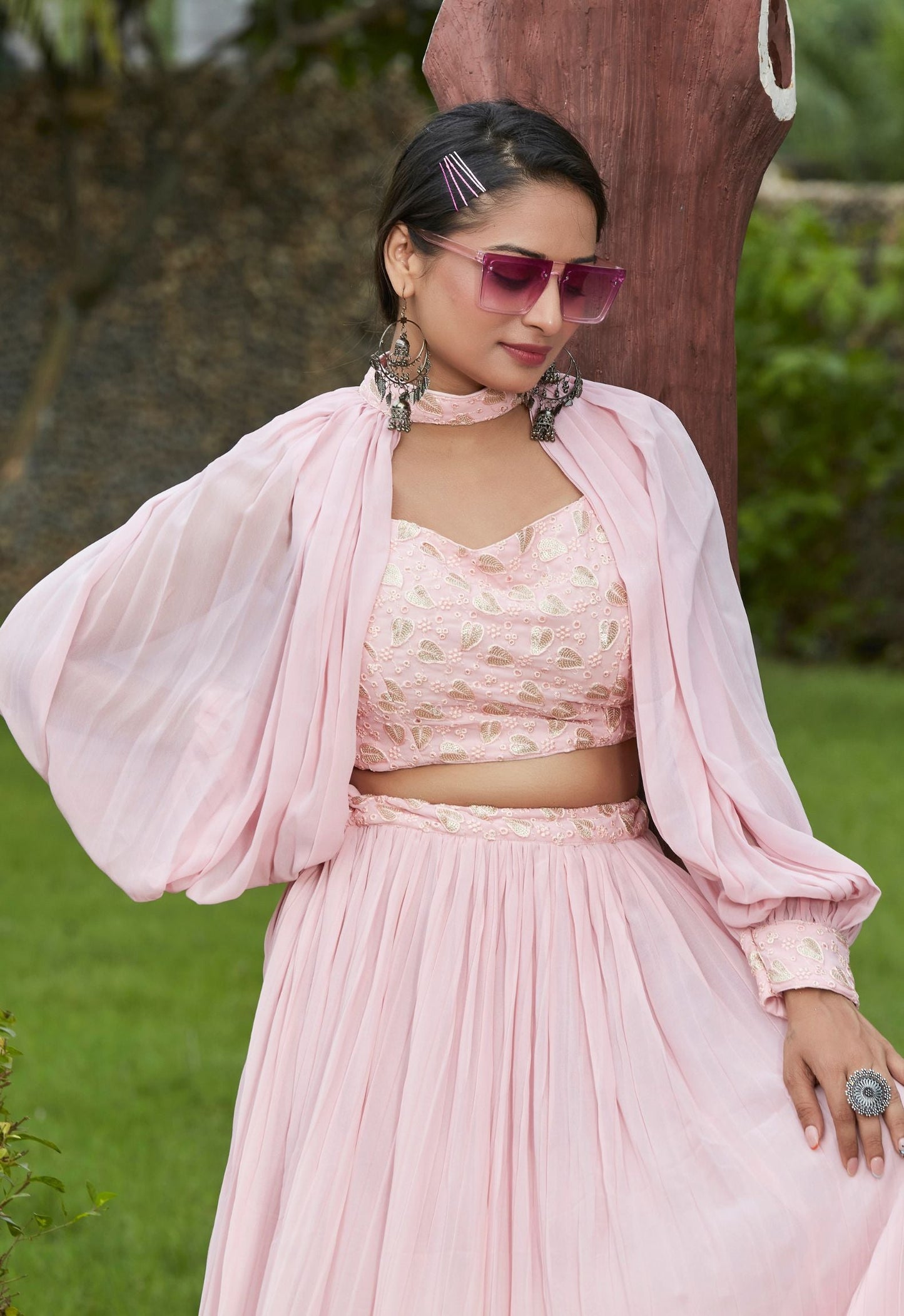 Pink Embroidered Sequinned Ready to Wear Lehenga & Blouse