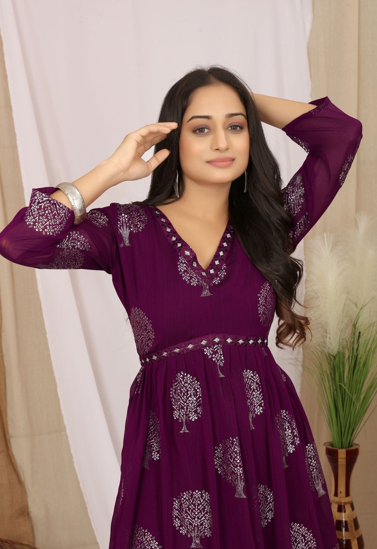 V-Neck Ethnic Zari Printed Kurta With Palazzos