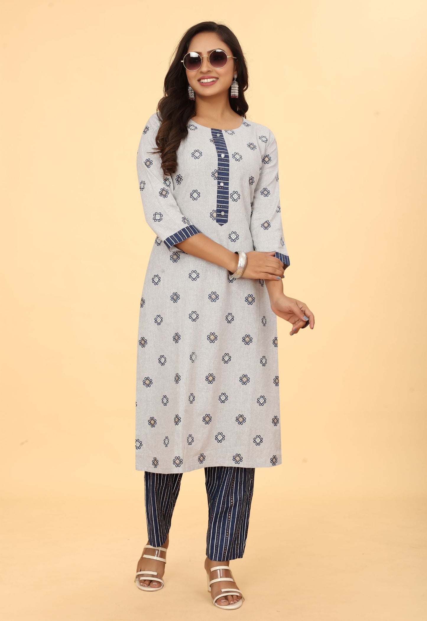 Women Cotton Straight Kurti with Pant Set