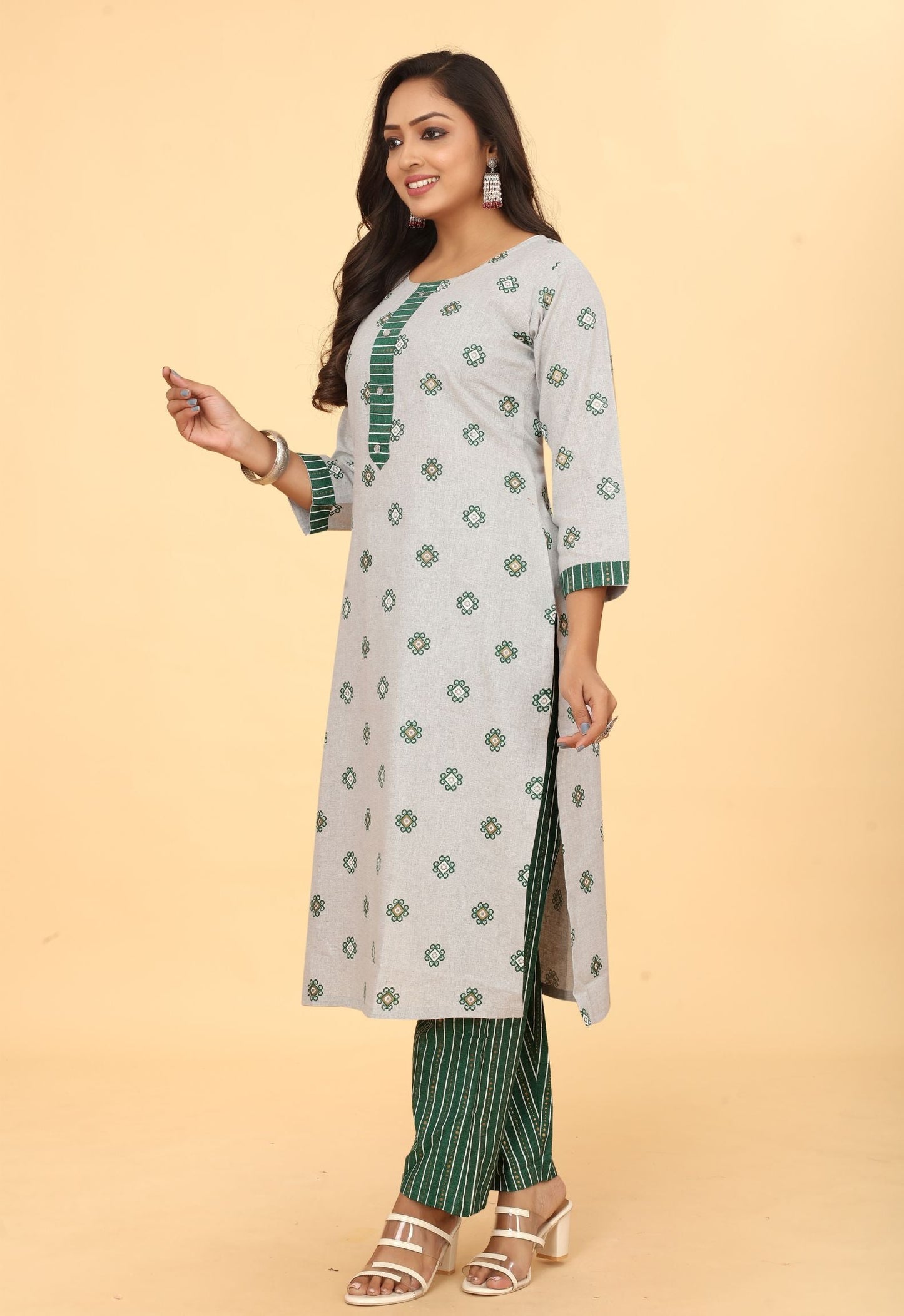 Women Cotton Straight Kurti with Pant Set