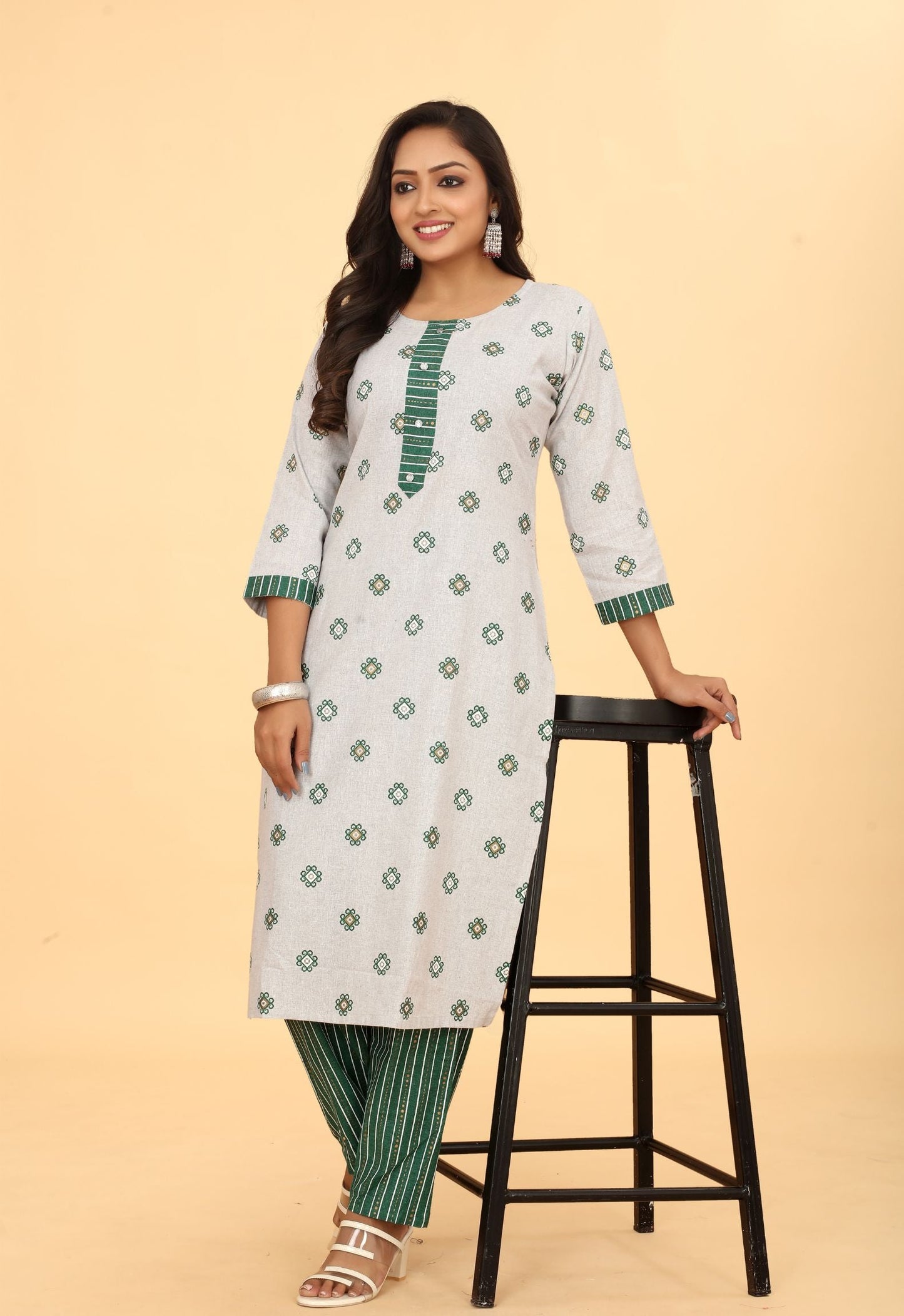 Women Cotton Straight Kurti with Pant Set