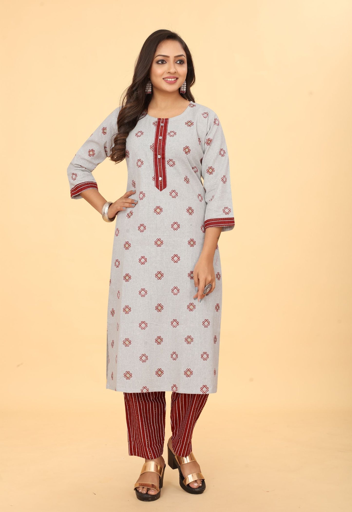 Women Cotton Straight Kurti with Pant Set