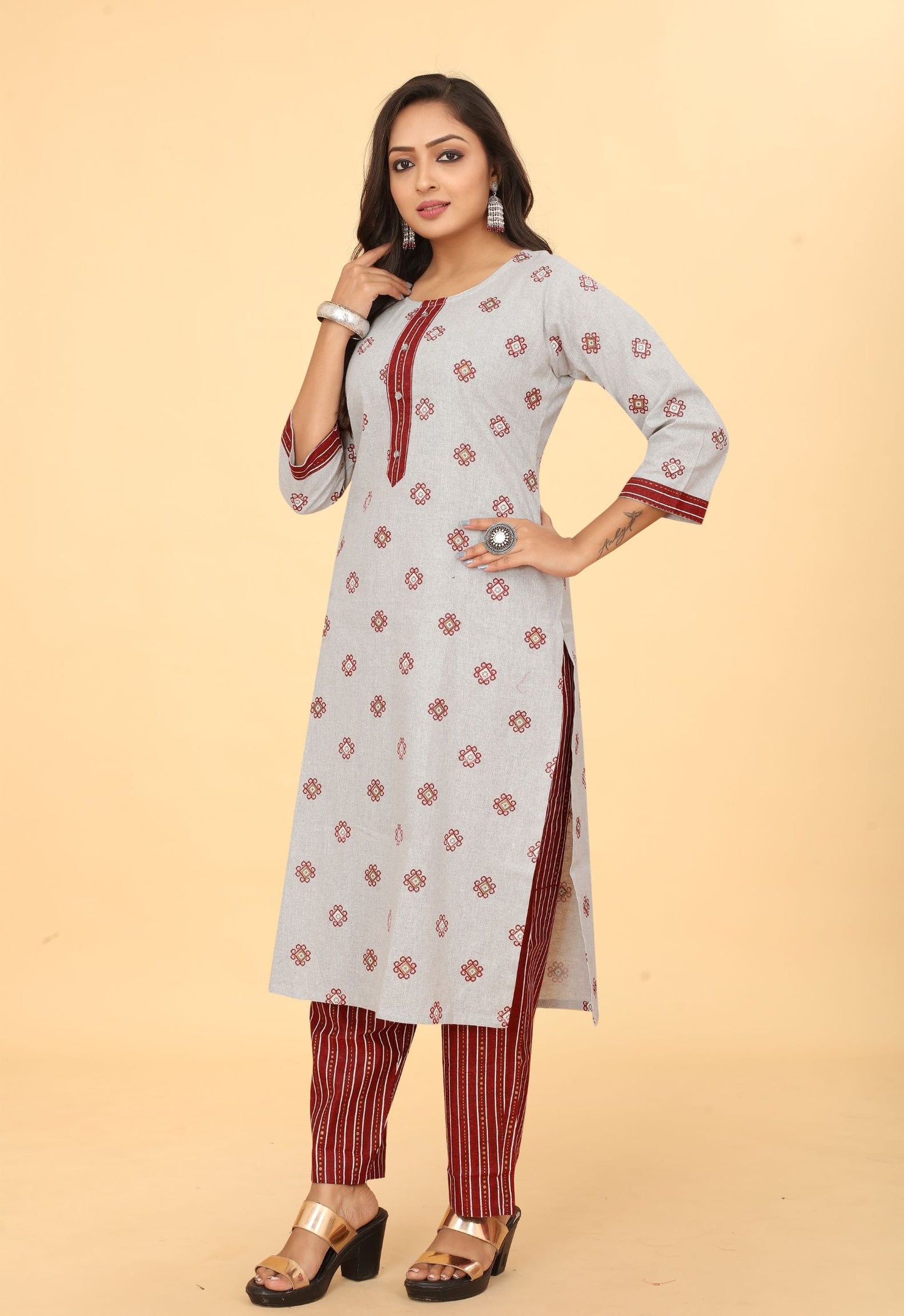 Women Cotton Straight Kurti with Pant Set