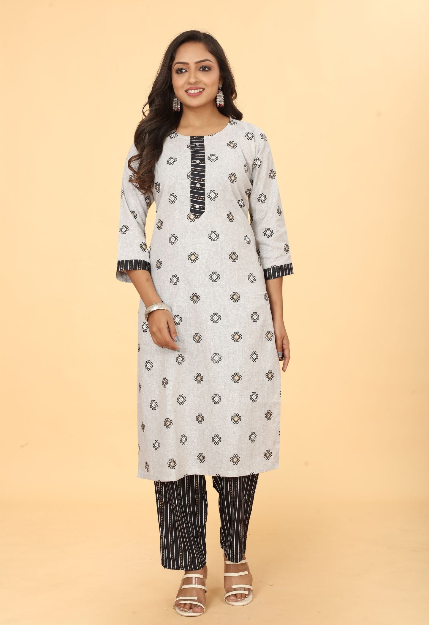 Women Cotton Straight Kurti with Pant Set