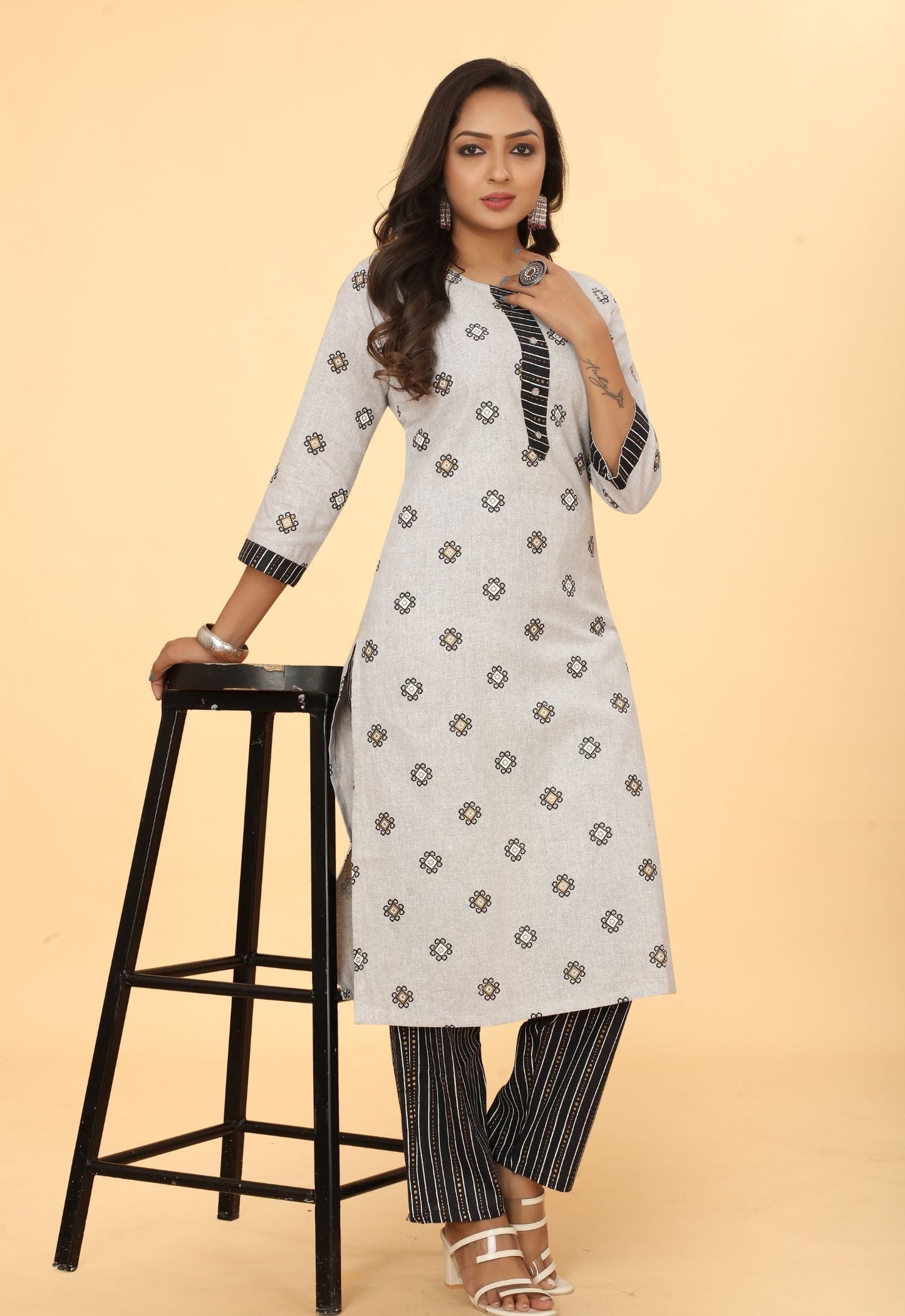 Women Cotton Straight Kurti with Pant Set