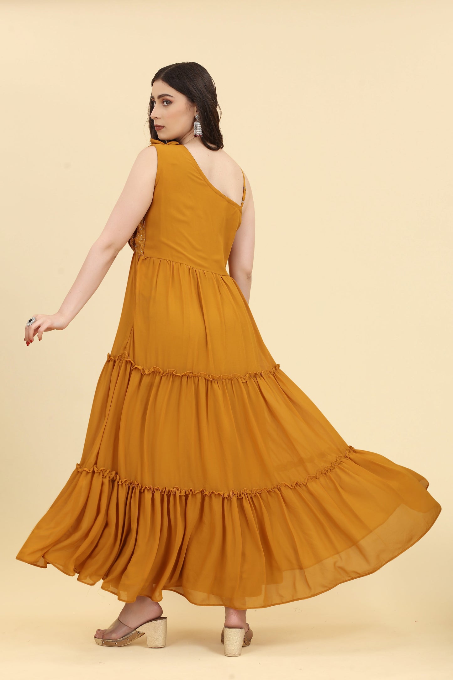 Mustard Women Attractive Georgette Gown