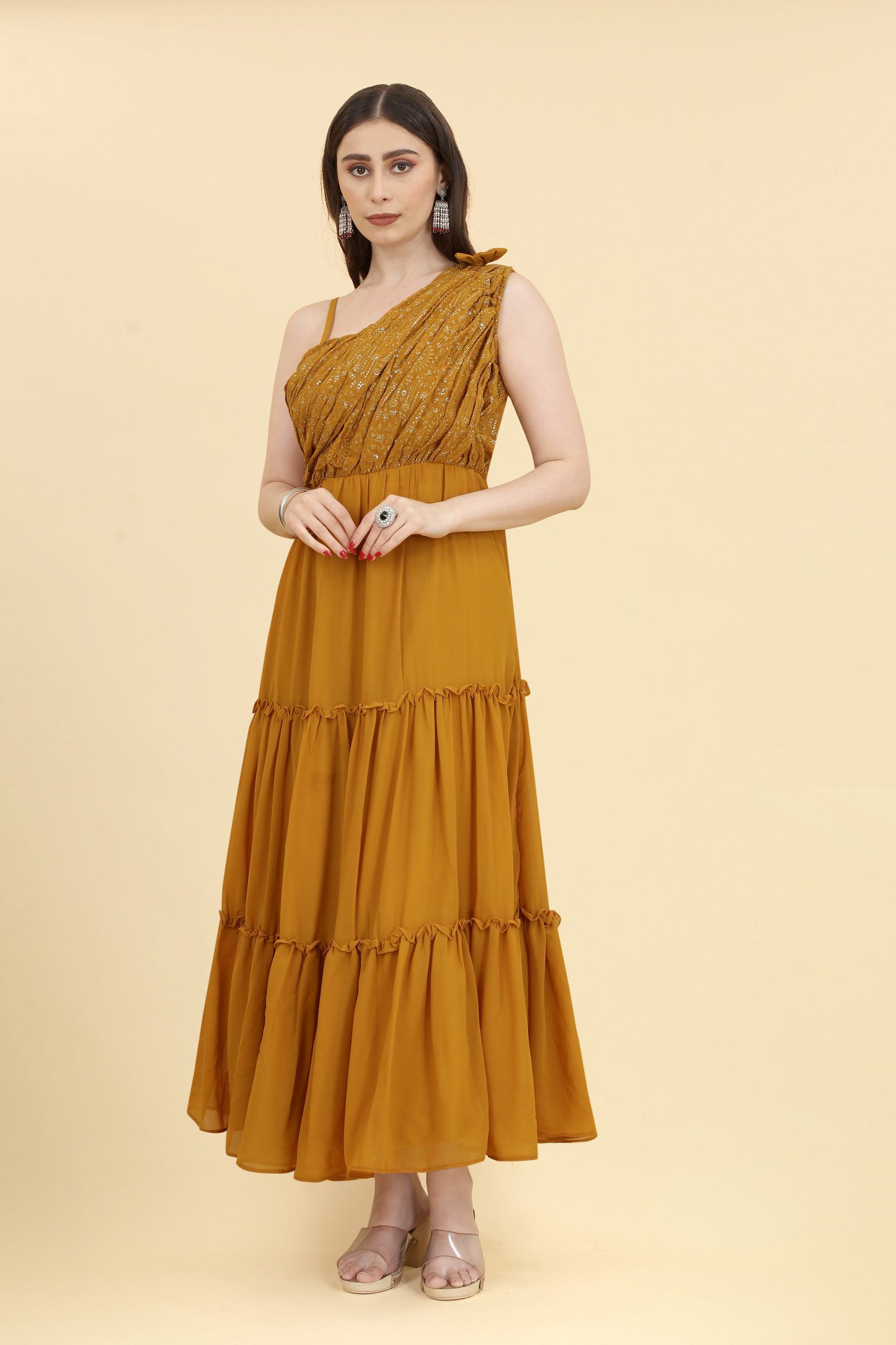 Mustard Women Attractive Georgette Gown